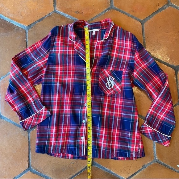 VICTORIAS SECRET Embroidered Red PLAID Pajamas 2PC~TOP BOTTOMS PANTS~Medium M - Picture 4 of 7